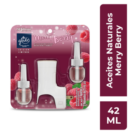 GLADE ACEITE APARATO+2 REPUESTOS MERRY 42ML 12